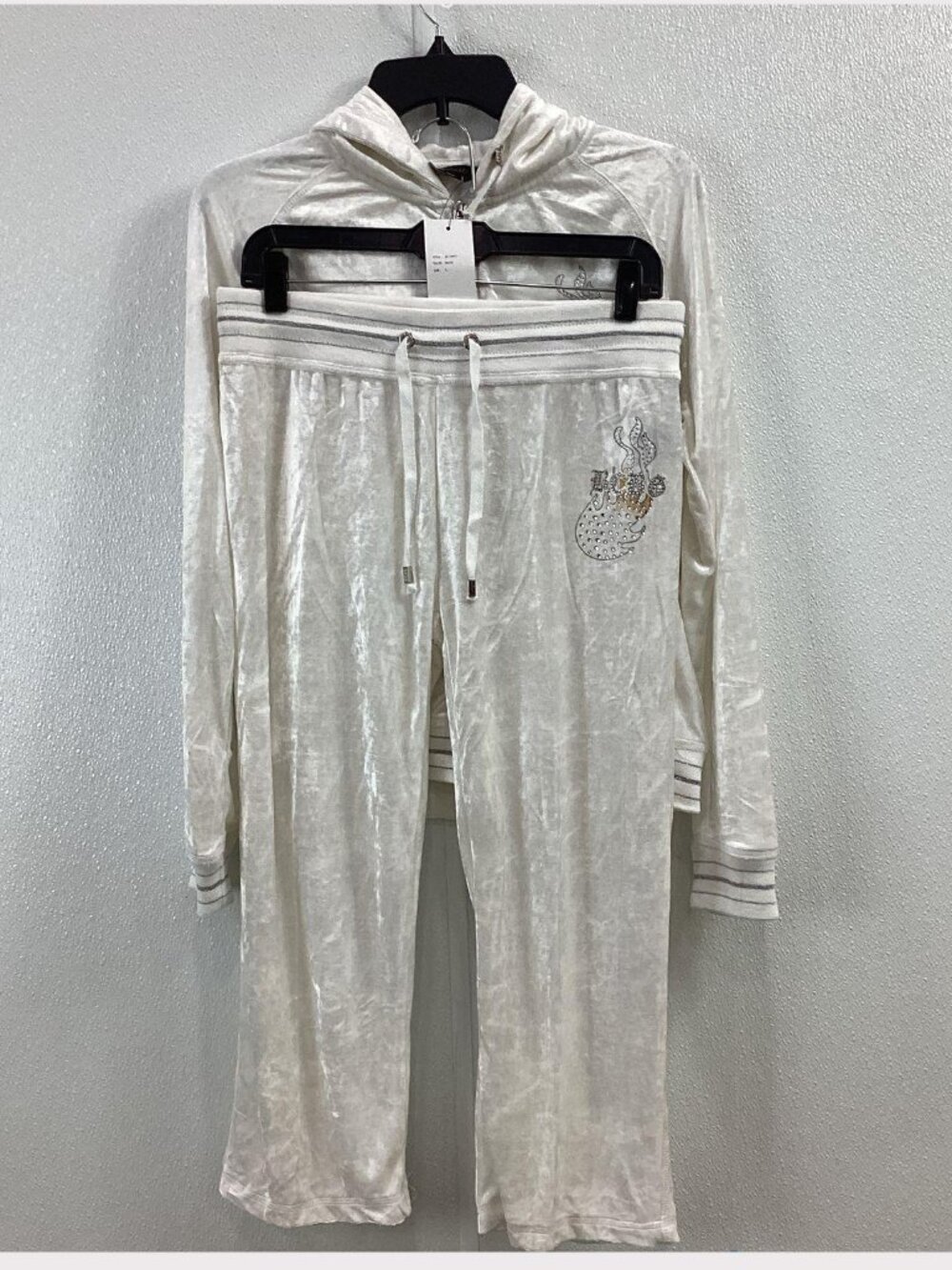 NWT $280 BCBGMAXAZRIA White Velour Y2K 2-piece Tracksuit Pants And Jacket, Sz L